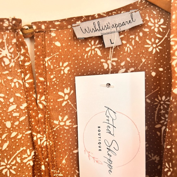 NWT large Wishlist Apparel boutique brown floral ruffled blouse - Picture 2 of 7